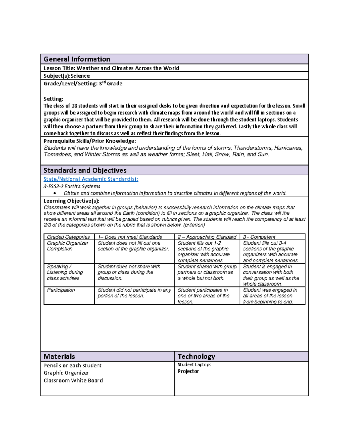 C368 Task 1 - Task 1 - General Information Lesson Title: Weather and ...