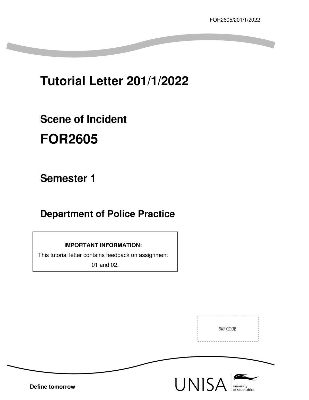 For2605 Memo - Memorandum - FOR2605/201/1/ Define Tomorrow Tutorial ...