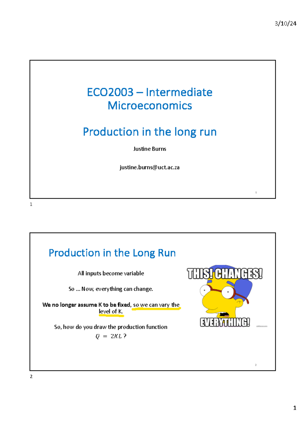 ECO2003 P– Production In The Long Run - Lesson 2 - 1 ECO2003 ...