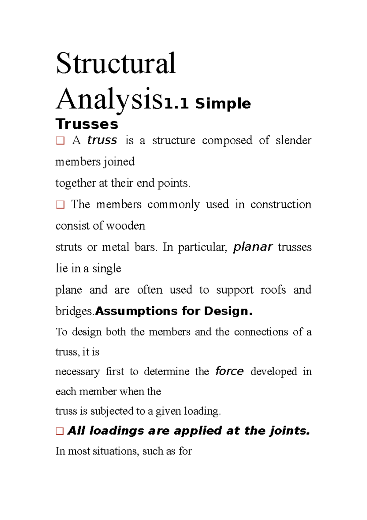 Structural - lecture notes in Engineering - Structural Analysis1 Simple ...