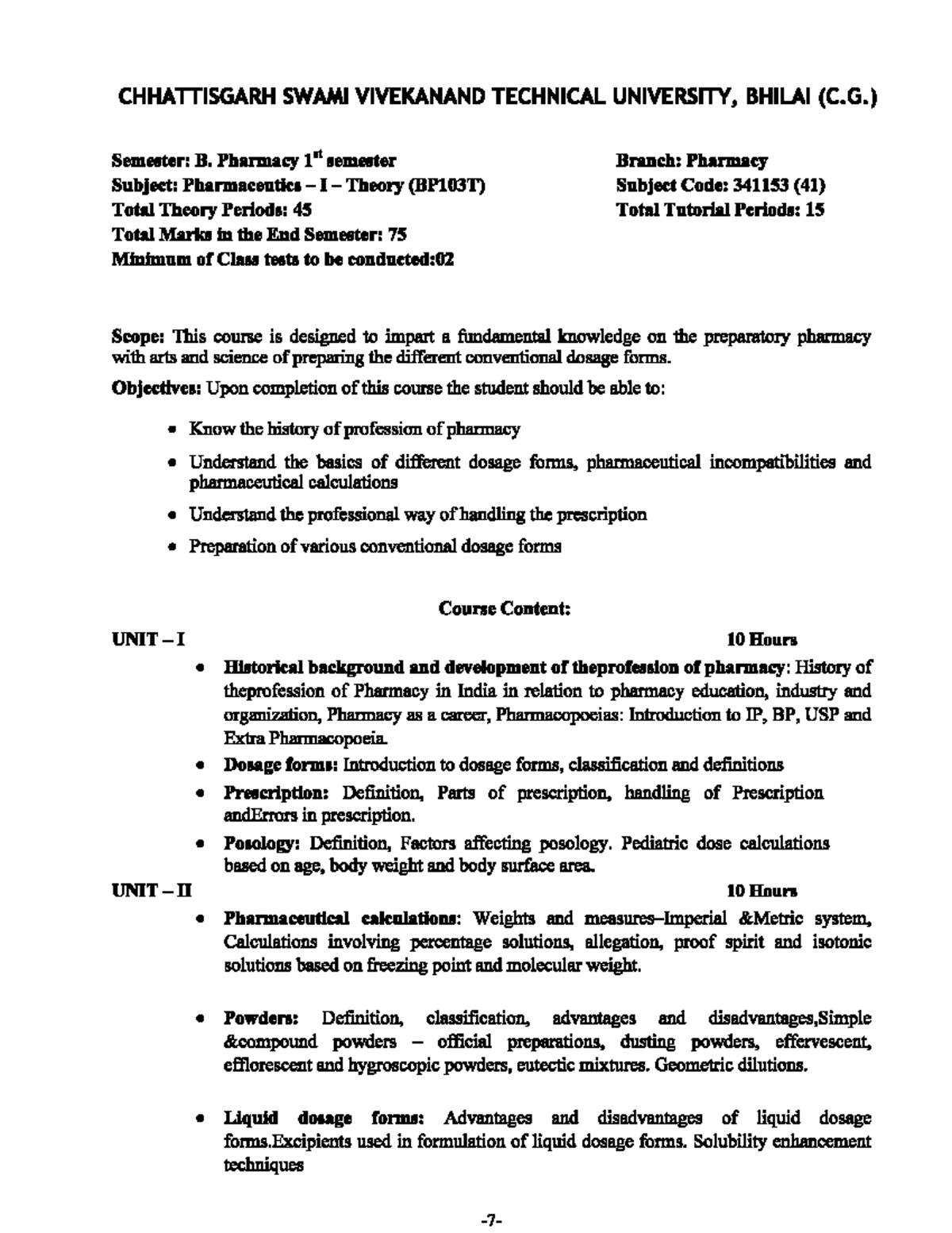 Pharmaceutics 01 Syllabus - Pharmacy - Studocu