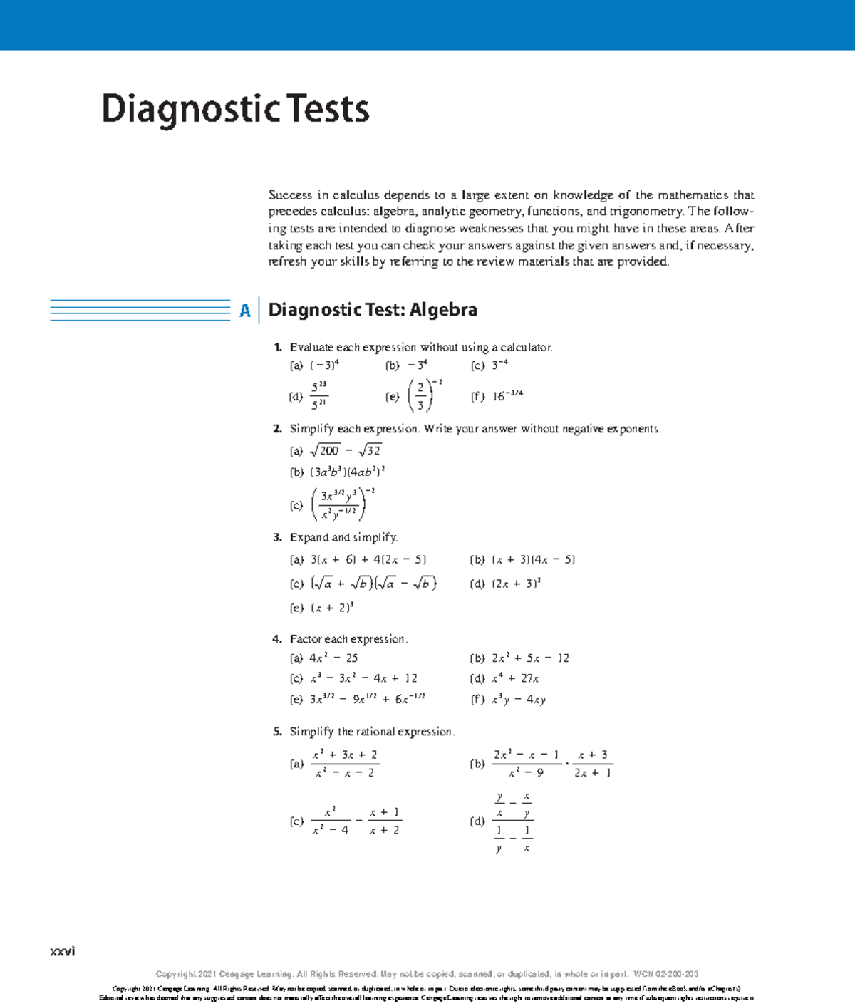 James Stewart Early Transcdentals, Calc 1, 2020 - xxvi Diagnostic Tests ...