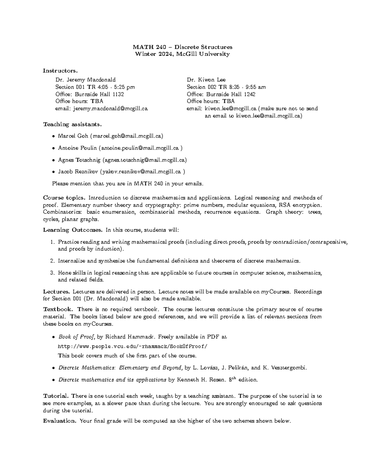 MATH 240 Winter 2024 Syllabus - MATH 240 – Discrete Structures Winter ...