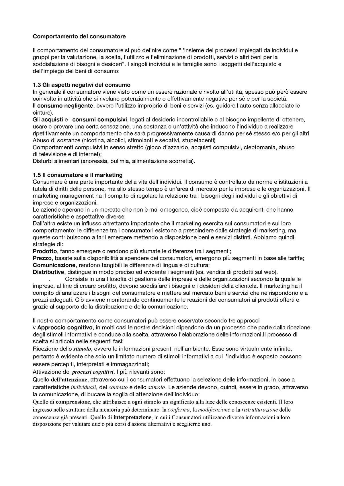 Riassunto Distributivo - Comportamento Del Consumatore Il Comportamento ...