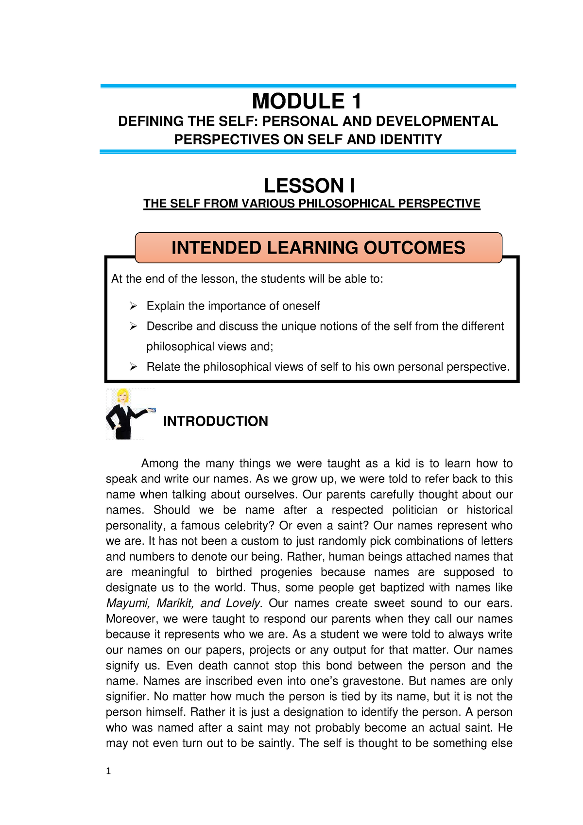 Module-understanding-the-self - MODULE 1 DEFINING THE SELF: PERSONAL ...