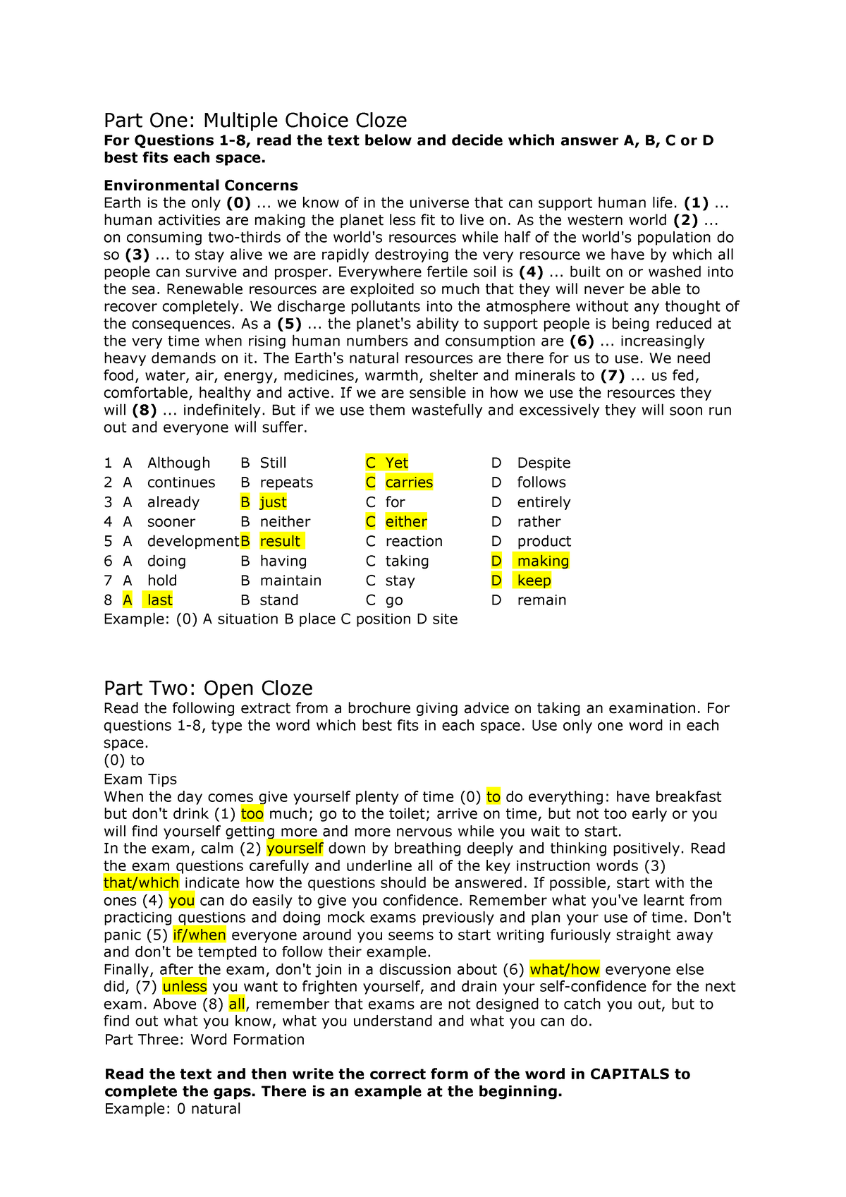 B2 Test - Ejercicios De Nivel B2 Inglés - Part One: Multiple Choice ...