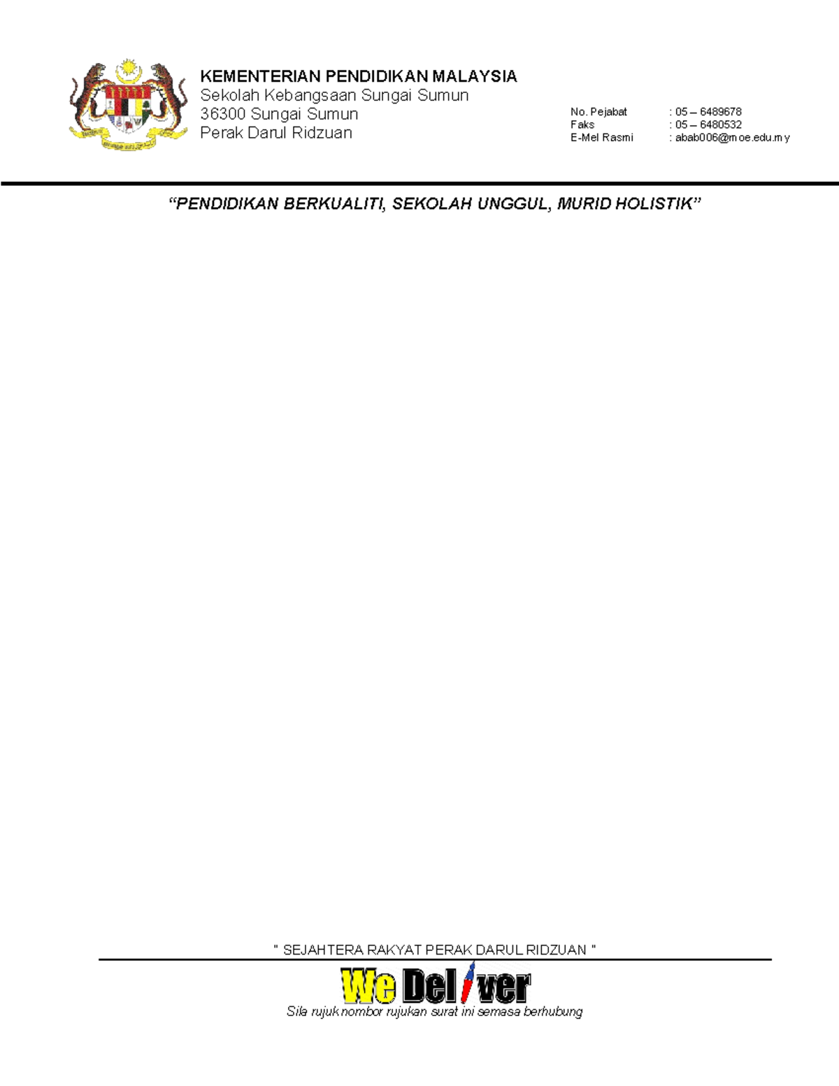 Letter HEAD Seanggun QWWRQT bahasa melayu rendah KEMENTERIAN