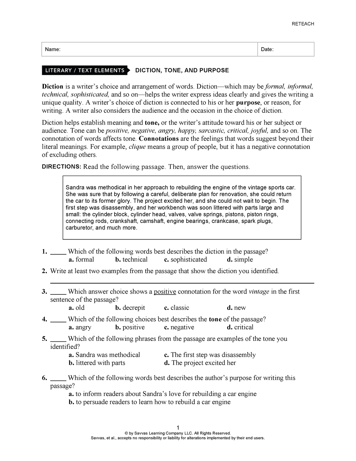 Diction+Tone+and+Purpose (arrastrado) - RETEACH © by Savvas Learning ...