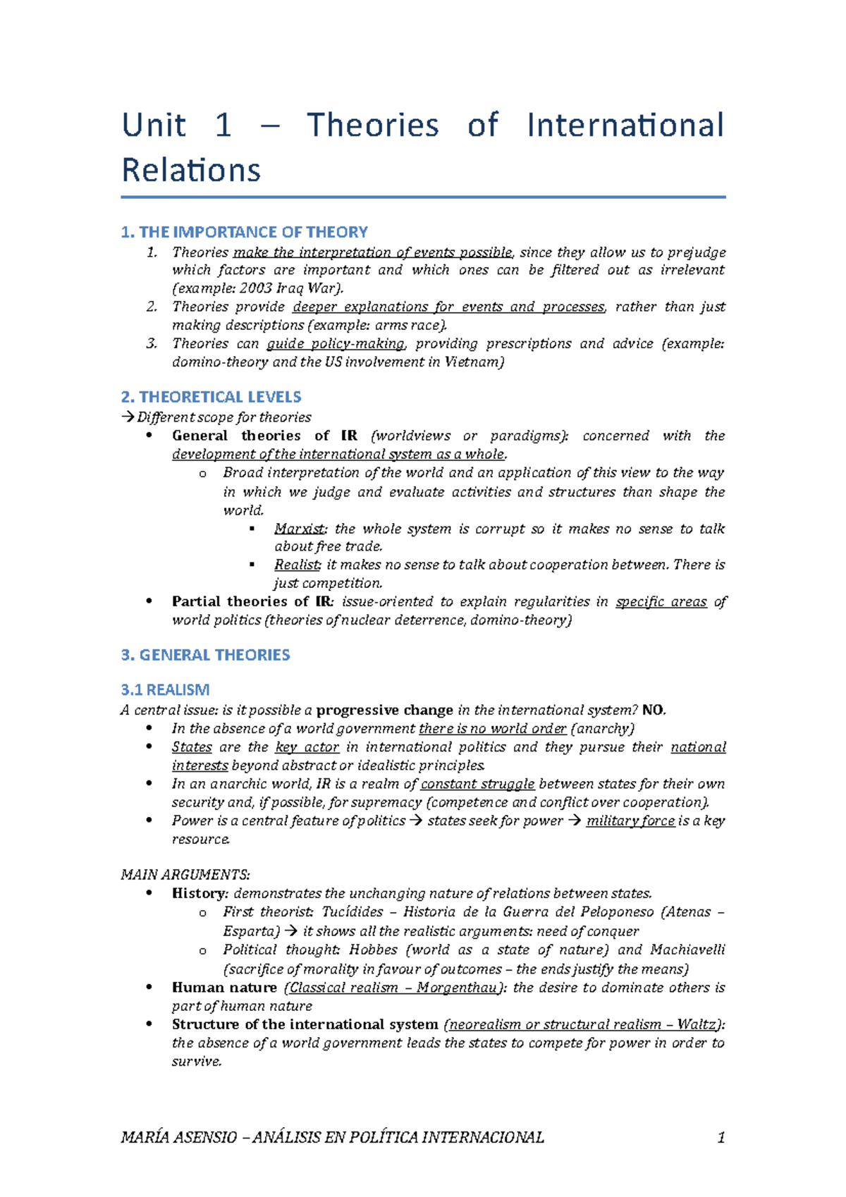 Unit 1 – Theories of International Relations - Unit 1 – Theories of ...