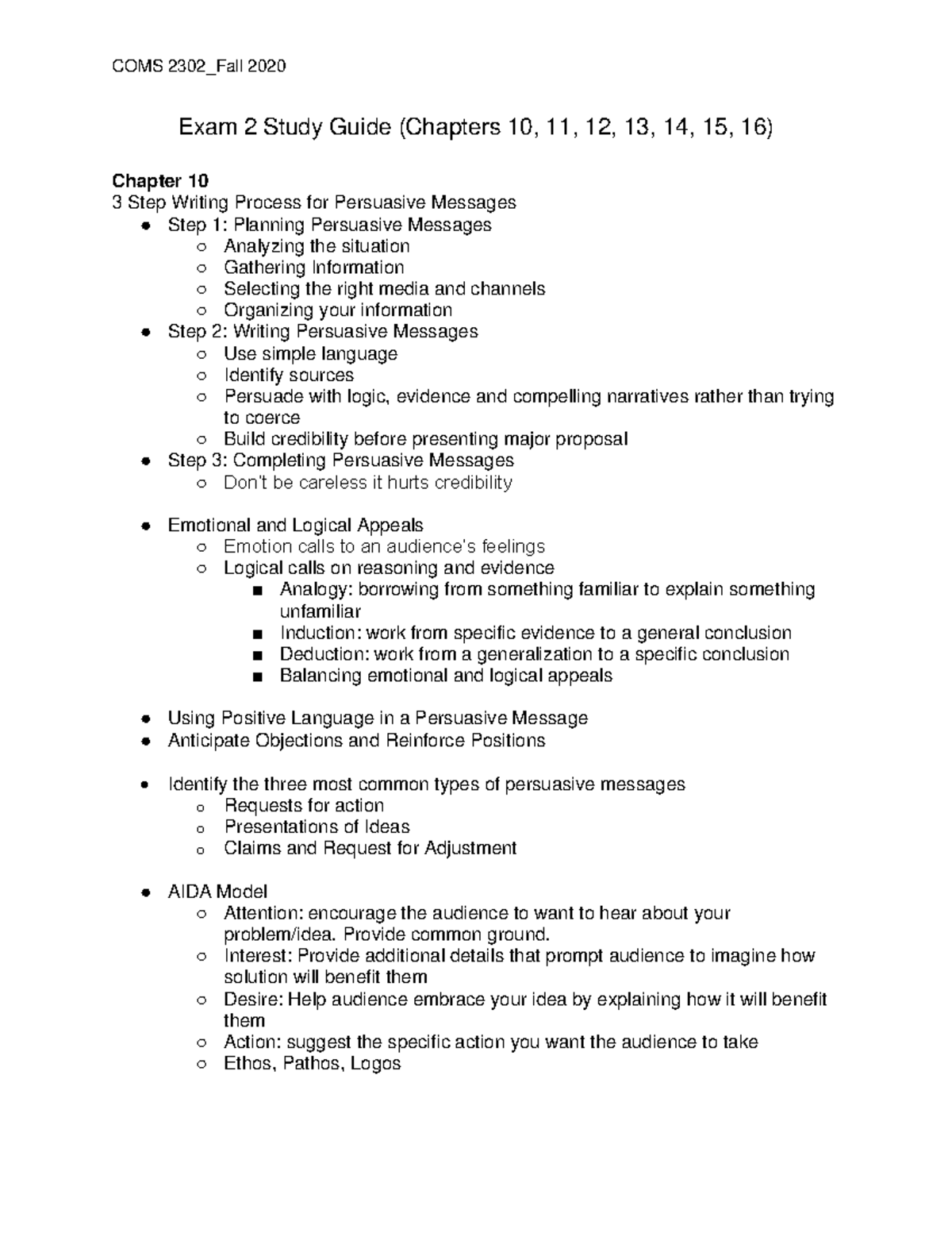 Exam 2 Study Guide Topics For Exam 2 Exam 2 Study Guide Chapters