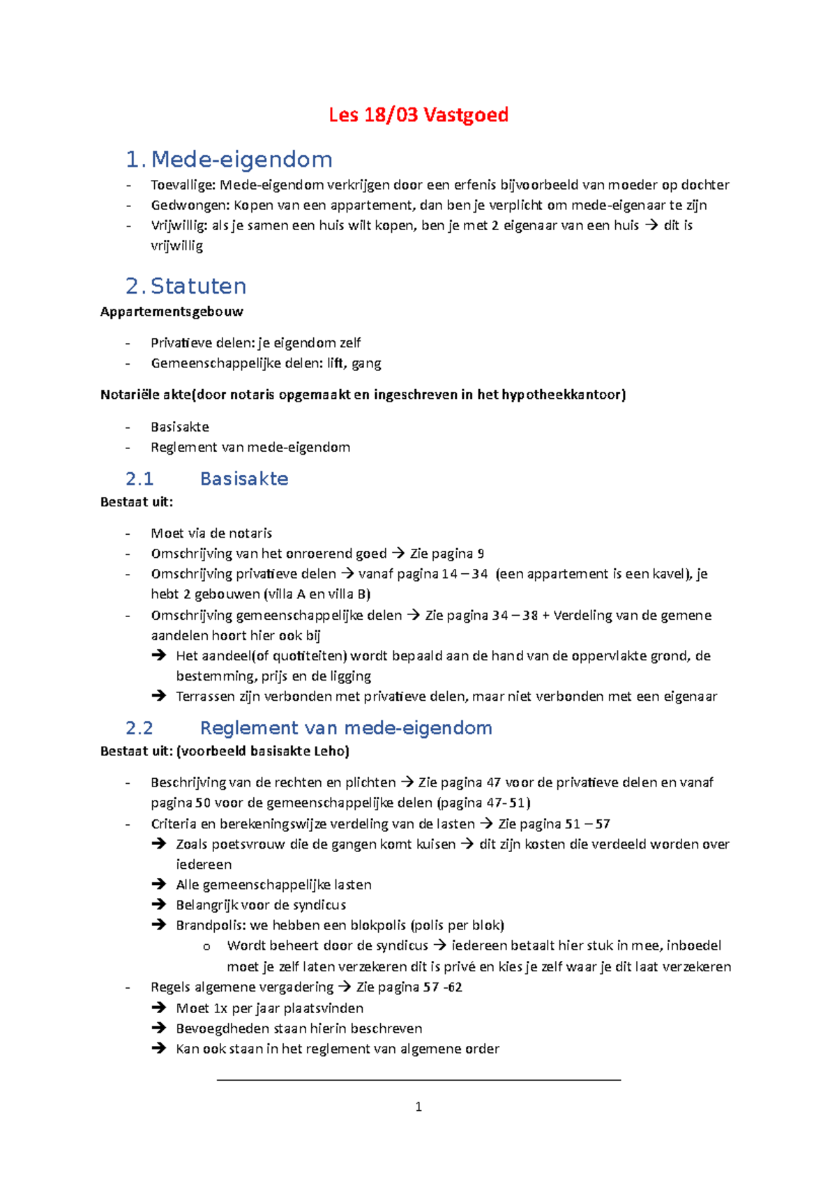 Samenvatting-mede-eigendom - Les 18/03 Vastgoed 1-eigendom Toevallige ...