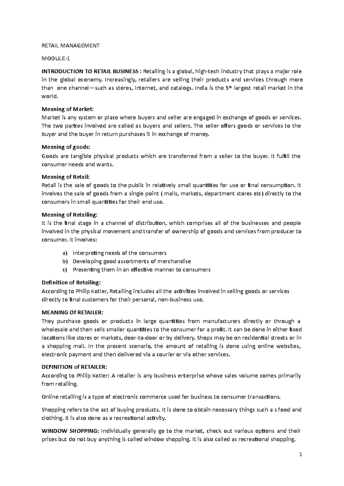 681800445 Retail Management Notes of All Modules BCA 2nd Sem - RETAIL ...
