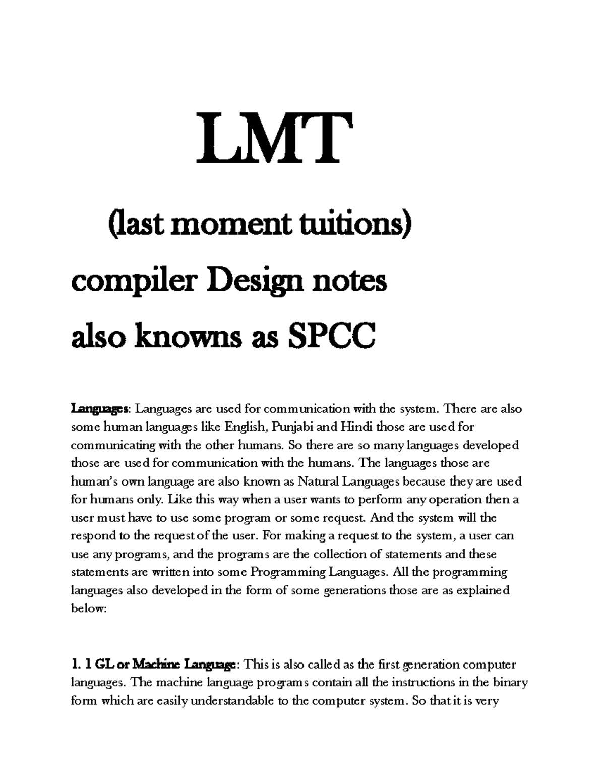 Pdfcoffee - Must - LMT (last moment tuitions) compiler Design notes ...