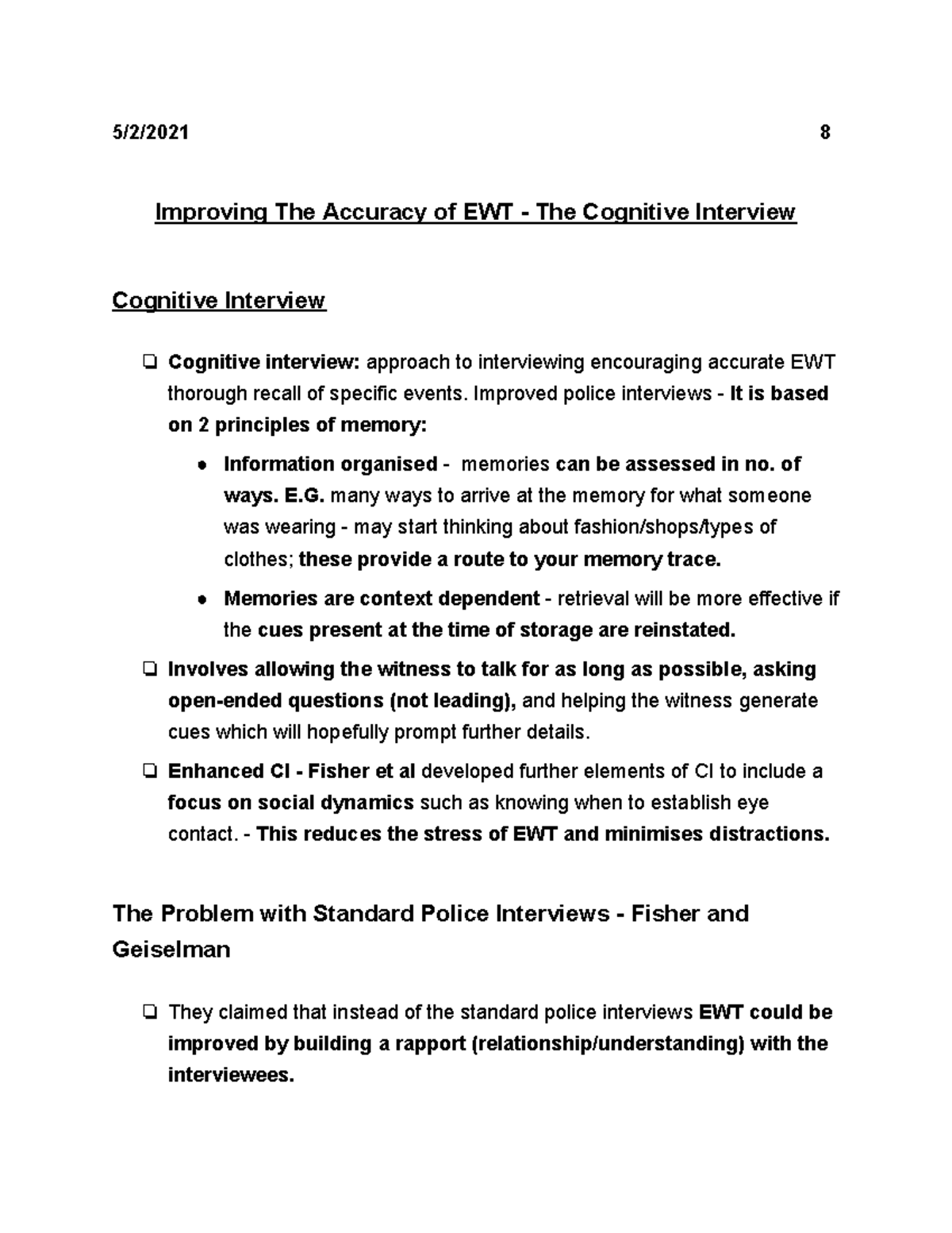 8 Cognitive Interview (improving accuracy of EWT) - 5/2/2021 8 ...