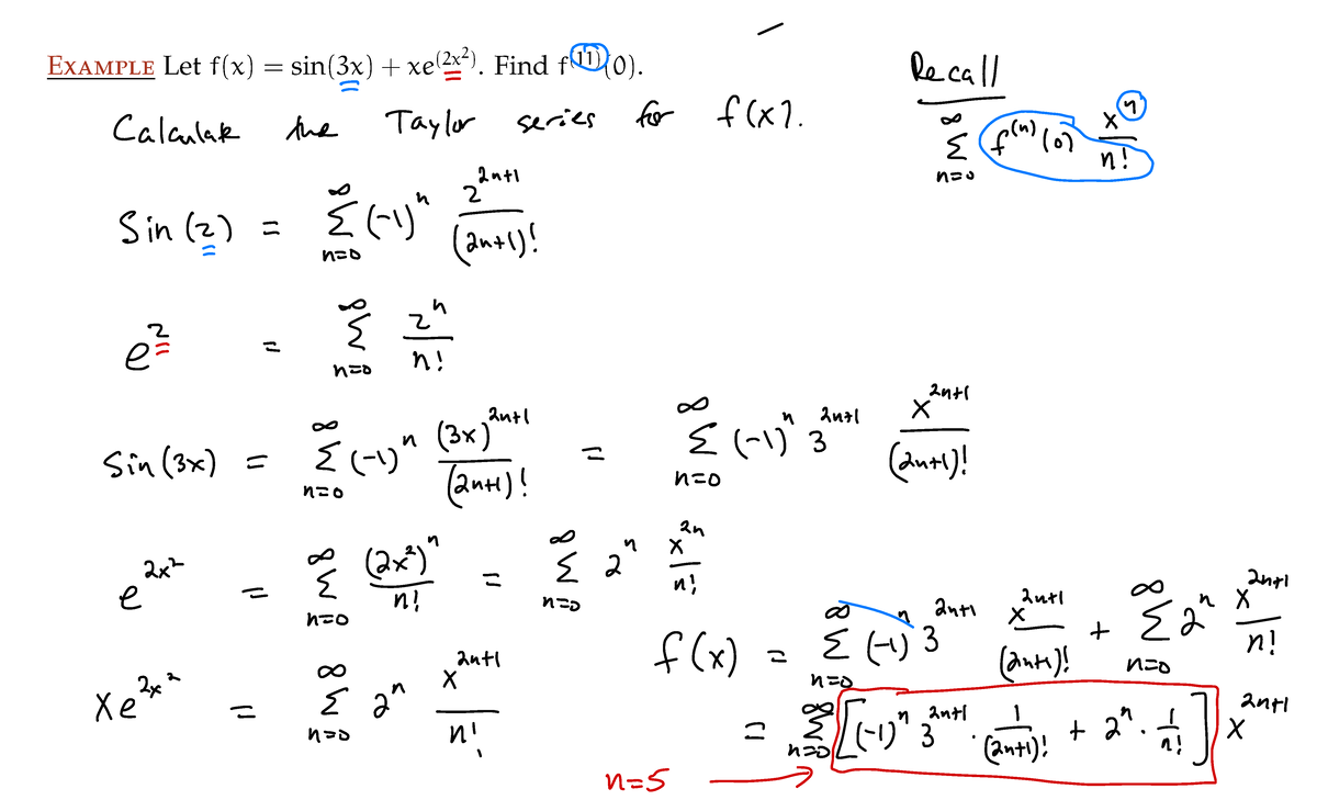 166 Session 35 notes - Example Let f(x) = sin(3x) + xe (2x 2 ) . Find f ...