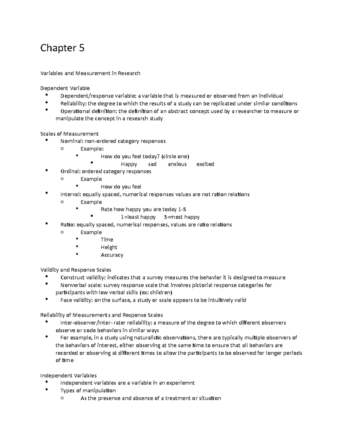 Chapter 5 - Professor Dotson - Chapter 5 Variables and Measurement in ...