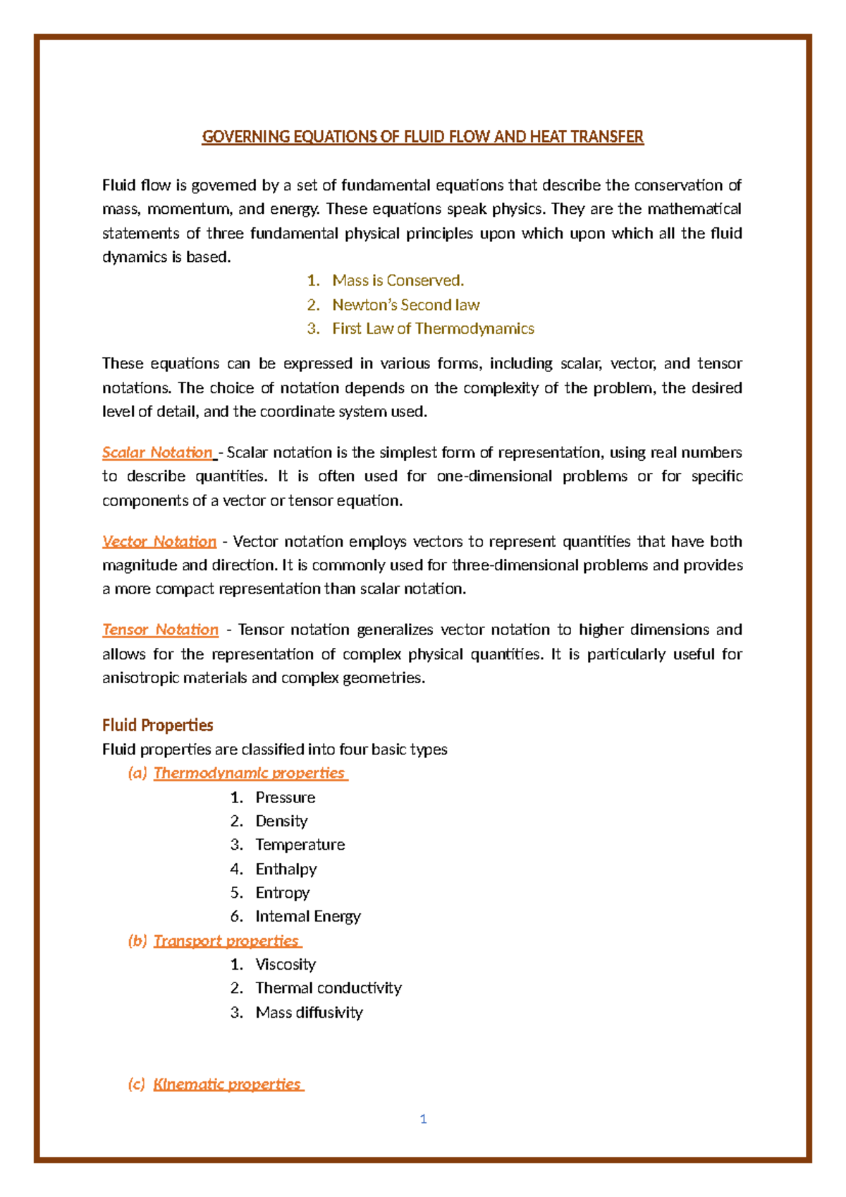 Governing Equations of Fluid Flow Assignment - GOVERNING EQUATIONS OF ...