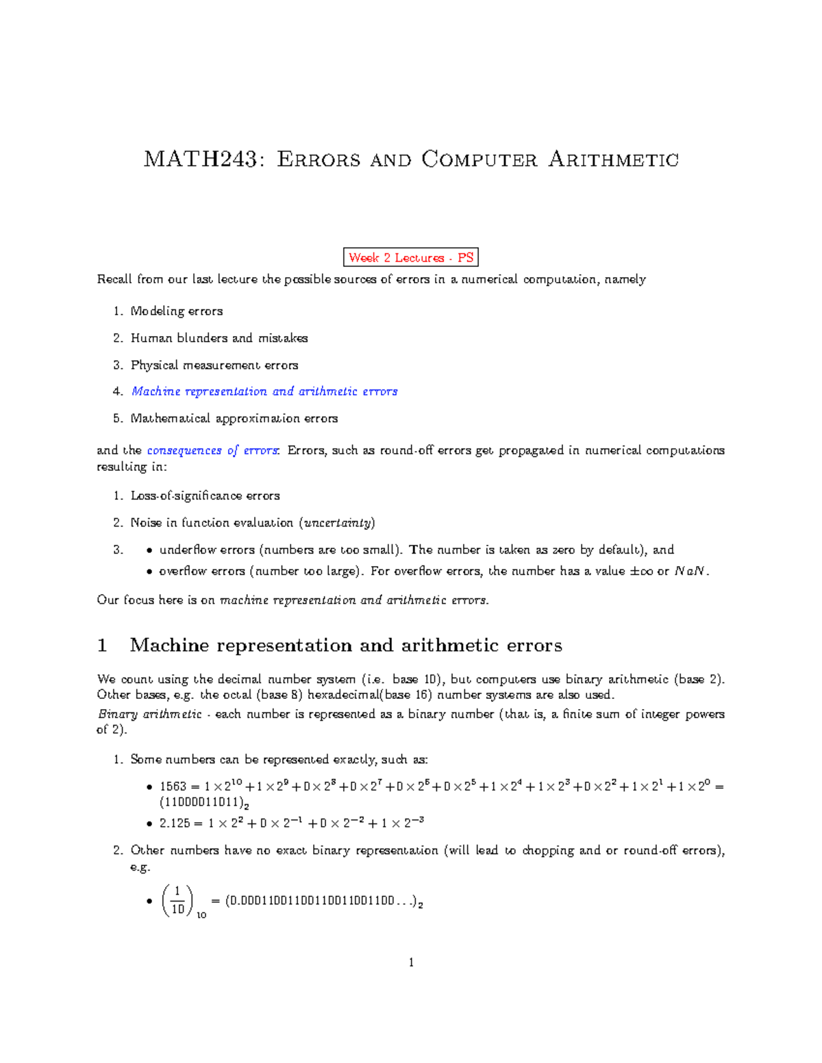 Errors and Computer Arithmetic - The number is taken as zero by default ...