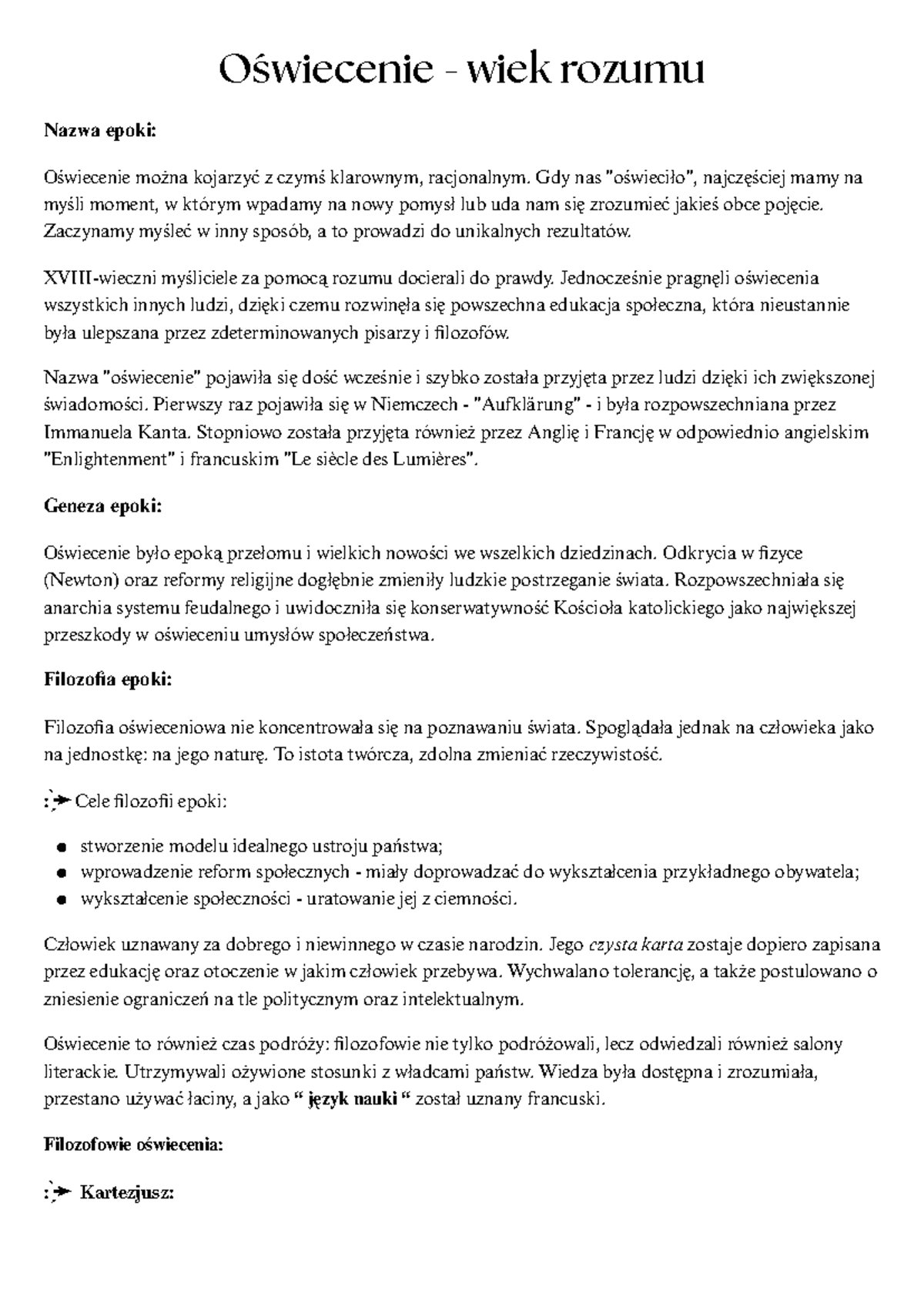 Oświecenie - wiek rozumu - Oświecenie - wiek rozumu Nazwa epoki