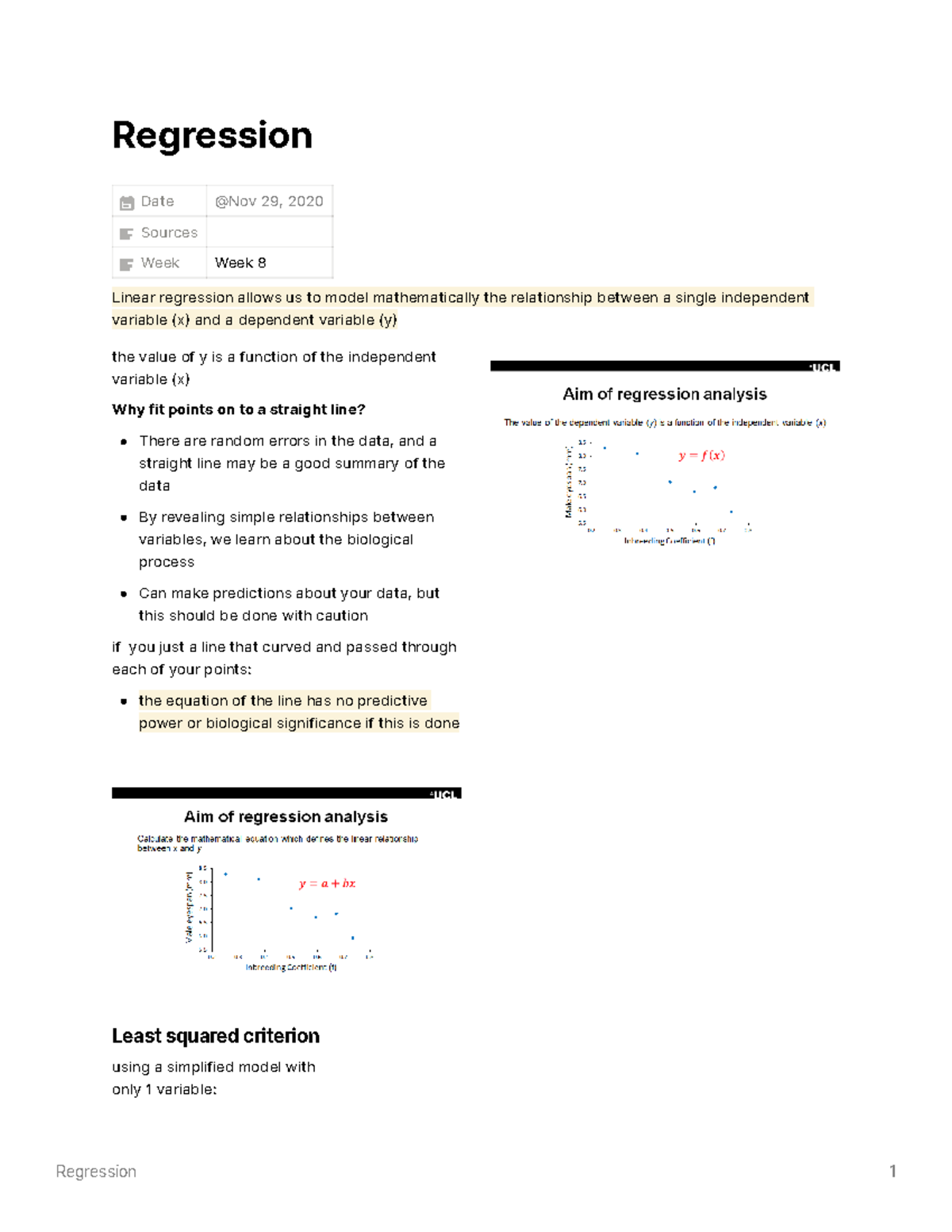 Regression - Lecture Notes 12 - Regression Date Sources Week Week 8 ...