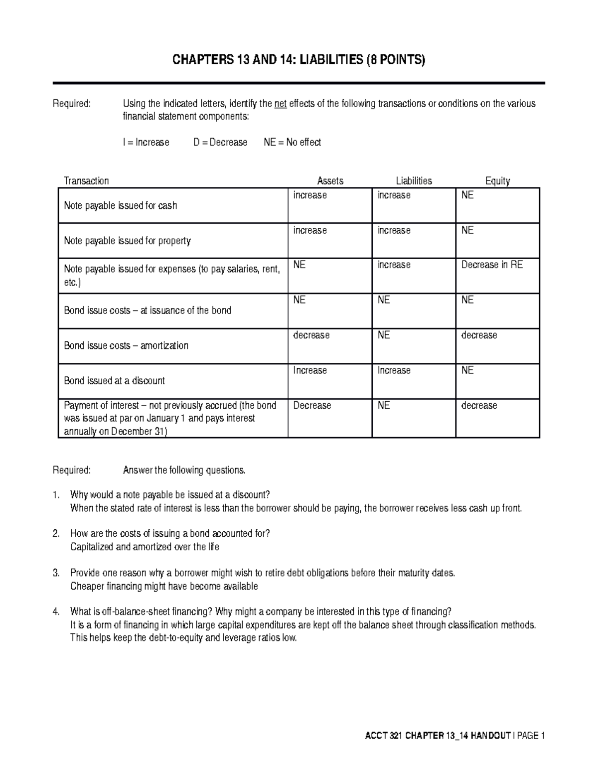 Chapter 13 14 Handout - ACCT 321 - CHAPTERS 13 AND 14: LIABILITIES (8 ...