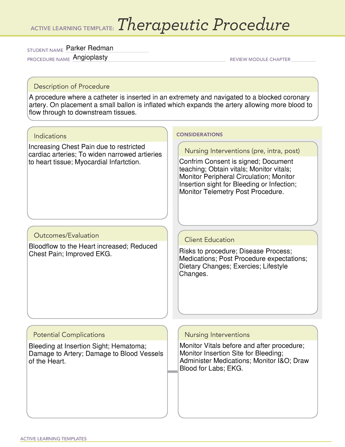 Angioplasty - yeah. - VNSG 1423 - ACTIVE LEARNING TEMPLATES Therapeutic ...