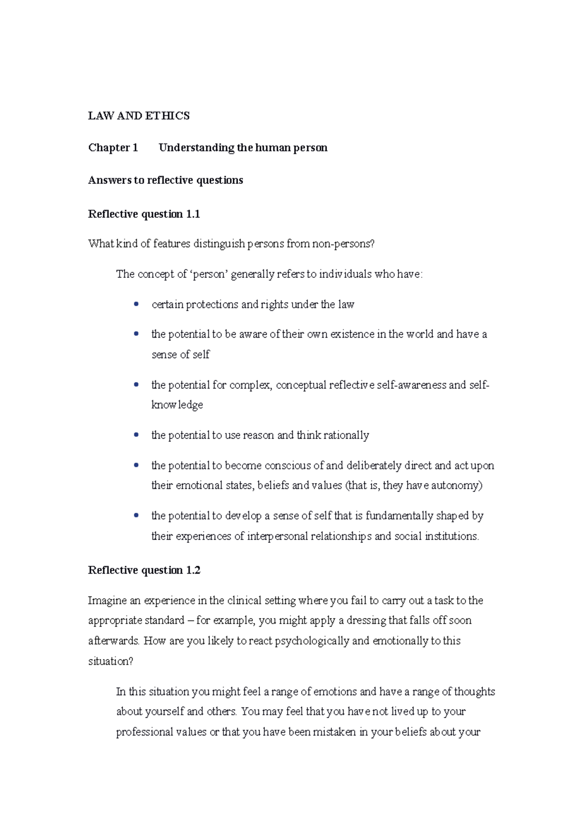 Law and Ethics Notes - LAW AND ETHICS Chapter 1 Understanding the human ...