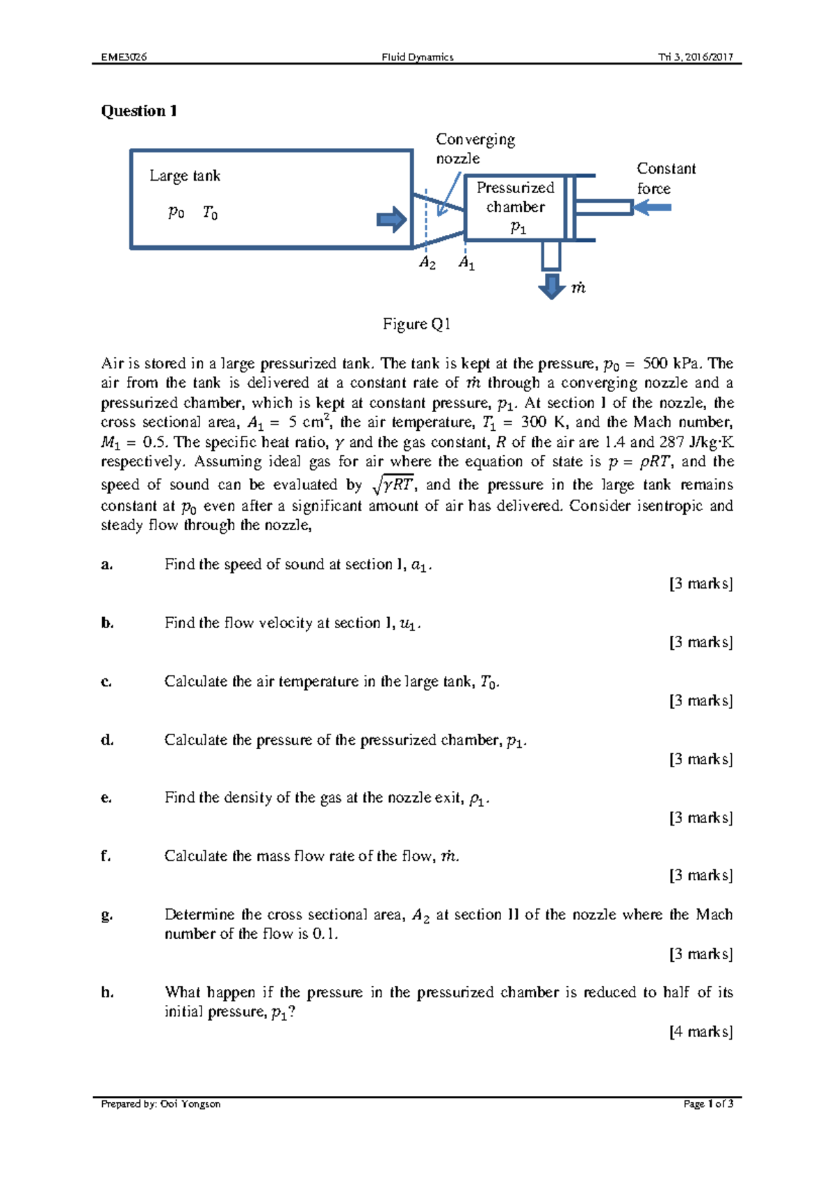 Exam Test 8 May 2016, questions and answers EME3026 Fluid Dynamics