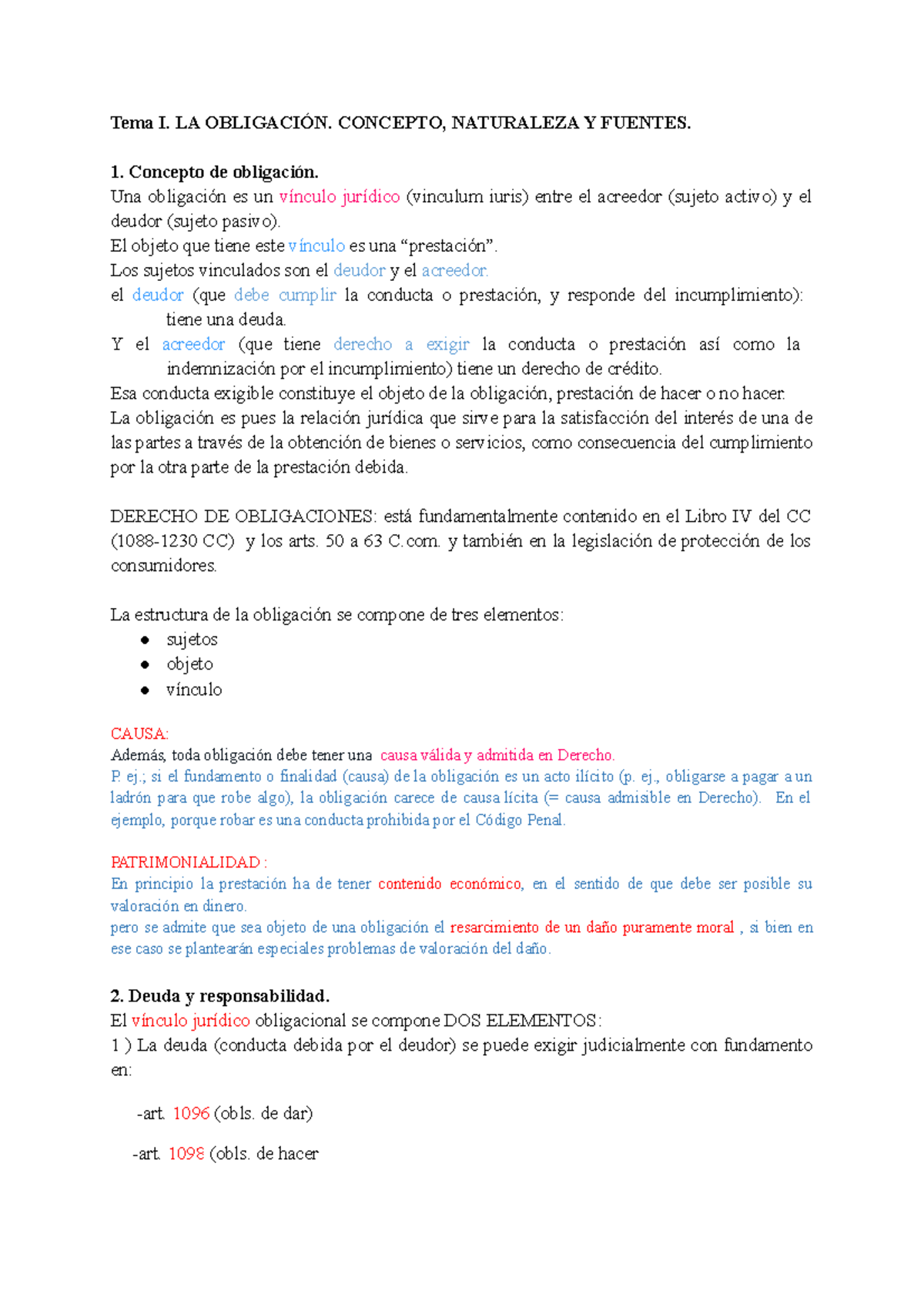 TEMA 1 ( Completado) - Apuntes 1 - Tema I. LA OBLIGACIÓN. CONCEPTO ...