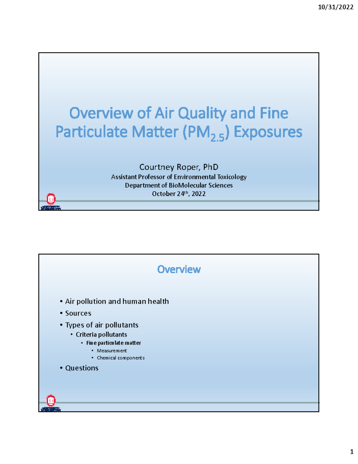 Air Quality - Dr. Roper - Courtney Roper, PhD Assistant Professor of ...