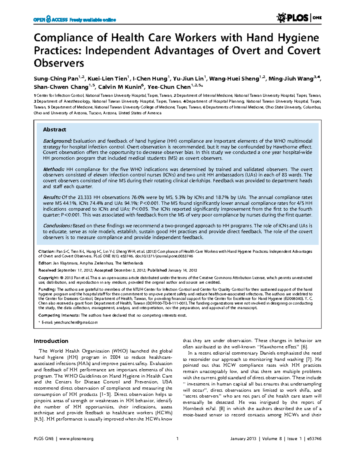 Hand hygiene and healthcare workers - Compliance of Health Care Workers ...