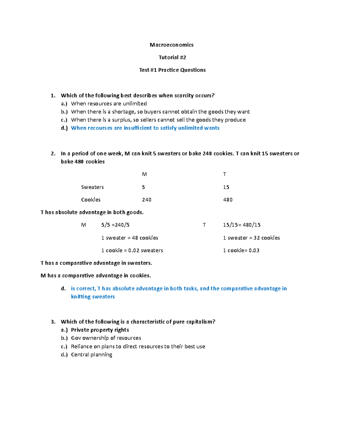 Test 1 Practice - Macroeconomics Tutorial # Test #1 Practice Questions ...