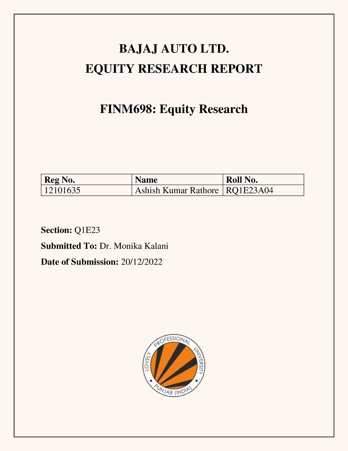 equity research report on bajaj finance
