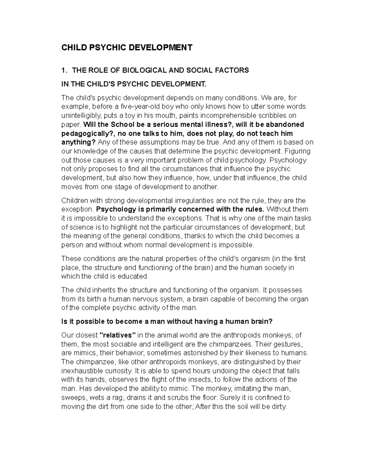 Child psychic development - CHILD PSYCHIC DEVELOPMENT 1. THE ROLE OF ...