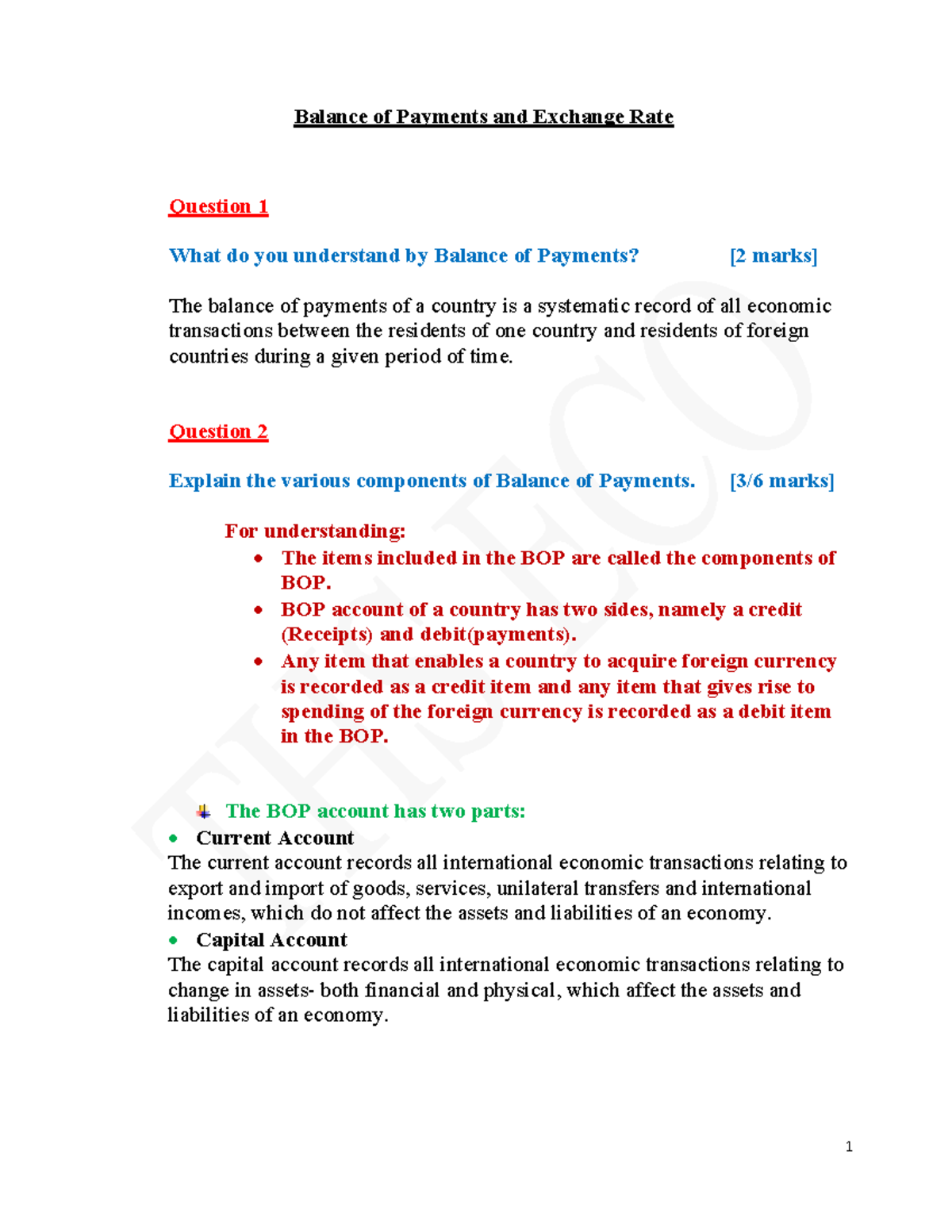 BOP Lesson 1 - Balance of Payments and Exchange Rate Question 1 What do ...