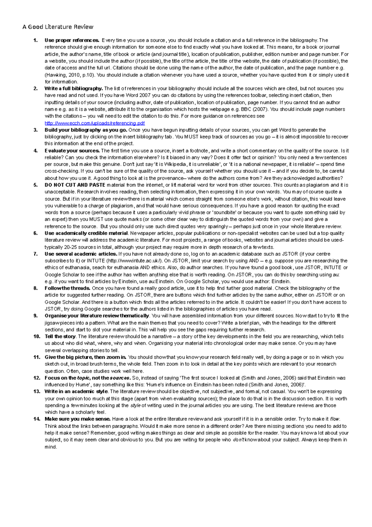 Writing a Good Literature Review - A Good Literature Review Use proper ...