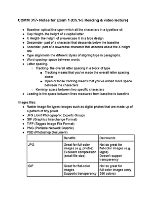 COMM 317 Notes - Raster Image File Types Use for photoshop JPEG, TIFF ...