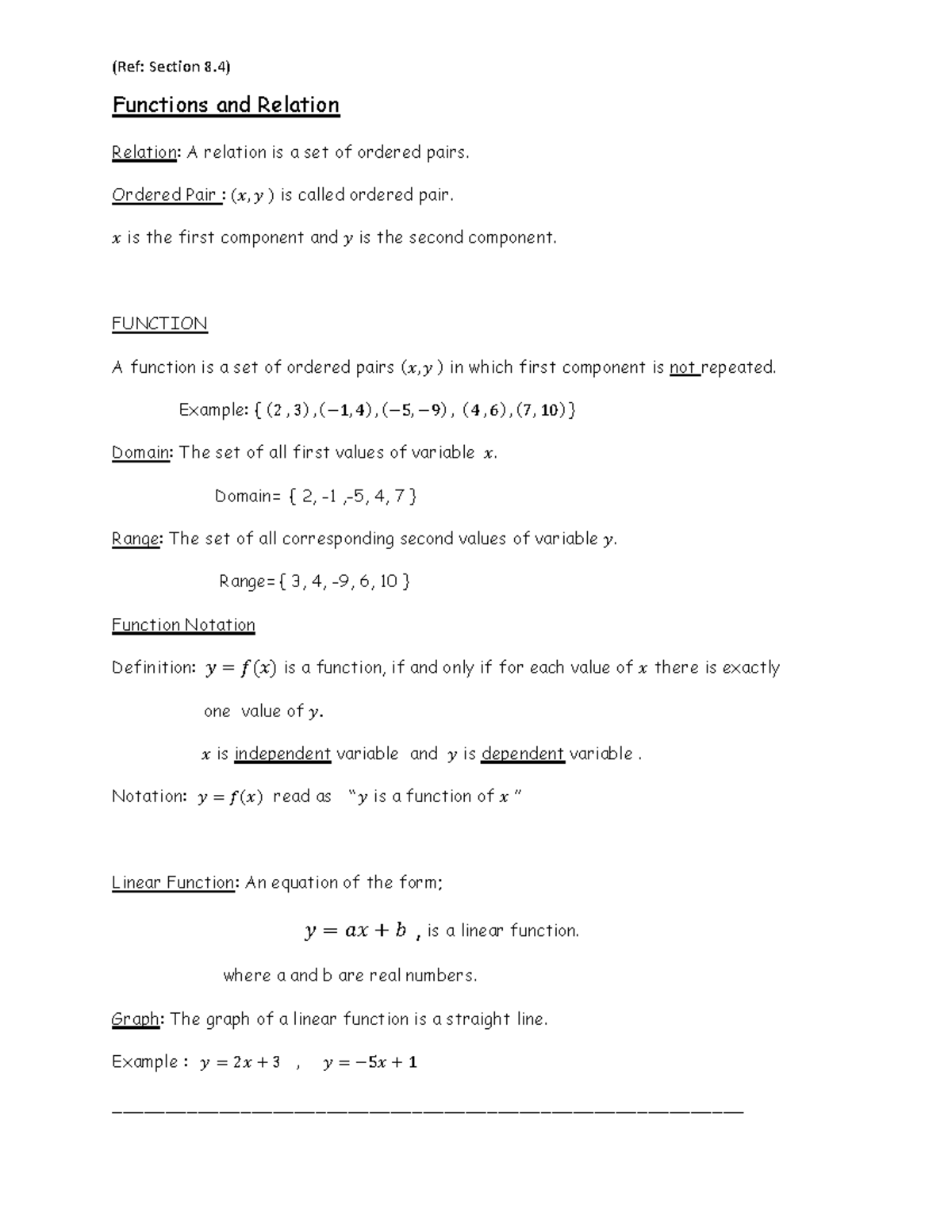 Functions And Relations Ref Section 8 Functions And Relation 