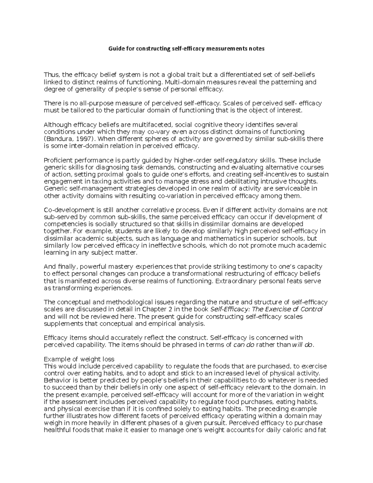 Scale construction Guide for constructing selfefficacy measurements