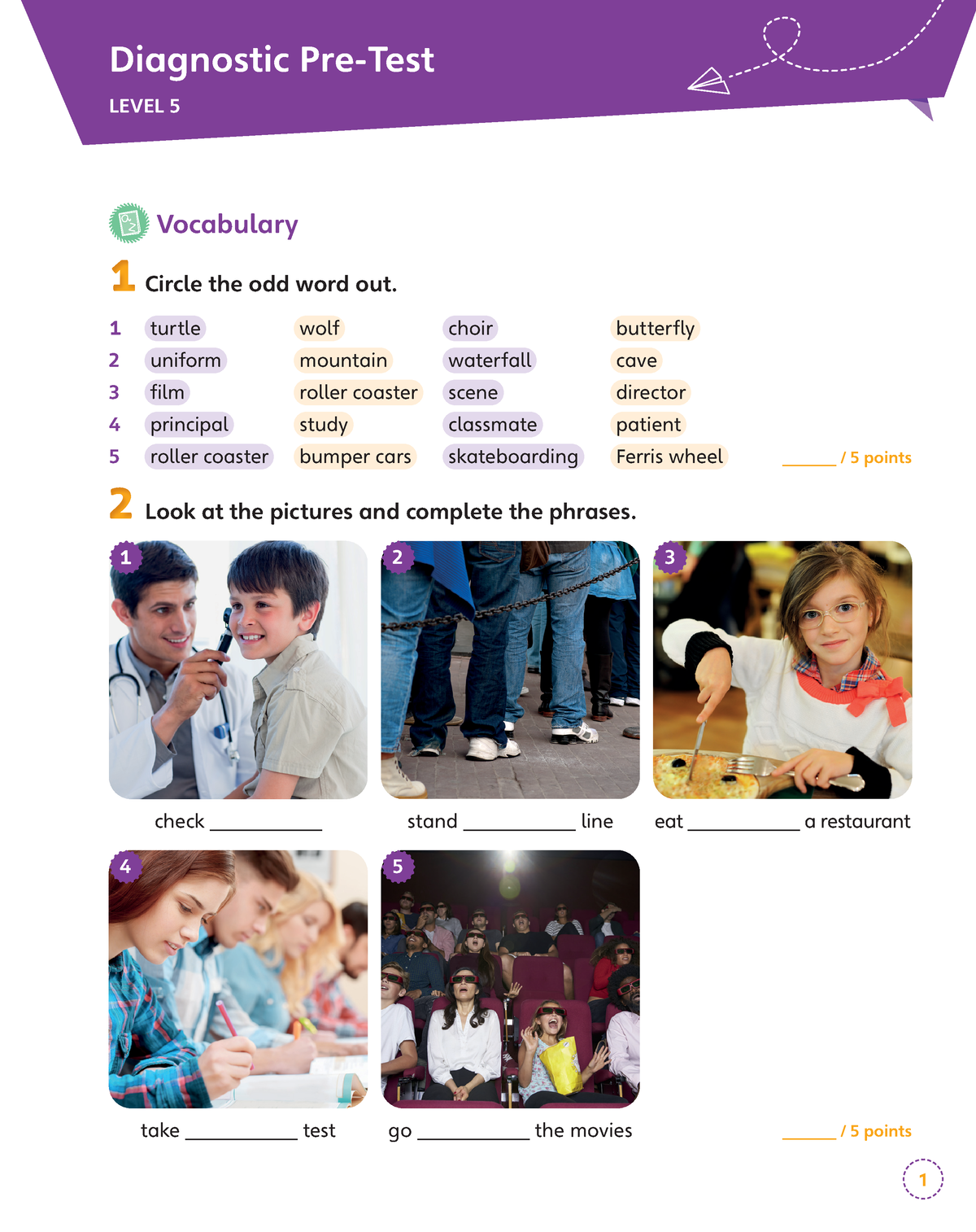 English Code Am E L5 Diagnostic Pre-Test - Vocabulary Circle The Odd ...