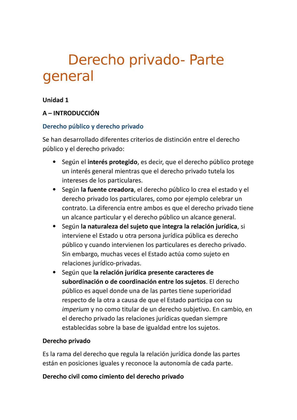 Derecho Privado Resumen 1er Parcial - Derecho Privado- Parte General ...