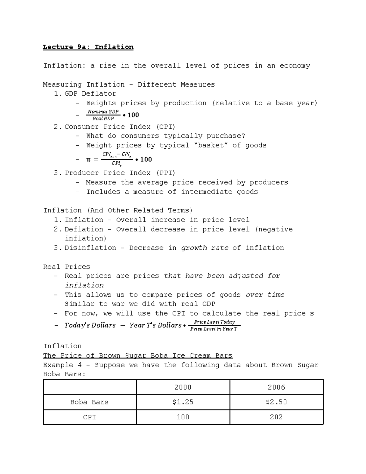 Macroeconomics Lectures 9-12 - Lecture 9a: Inflation Inflation: a rise ...