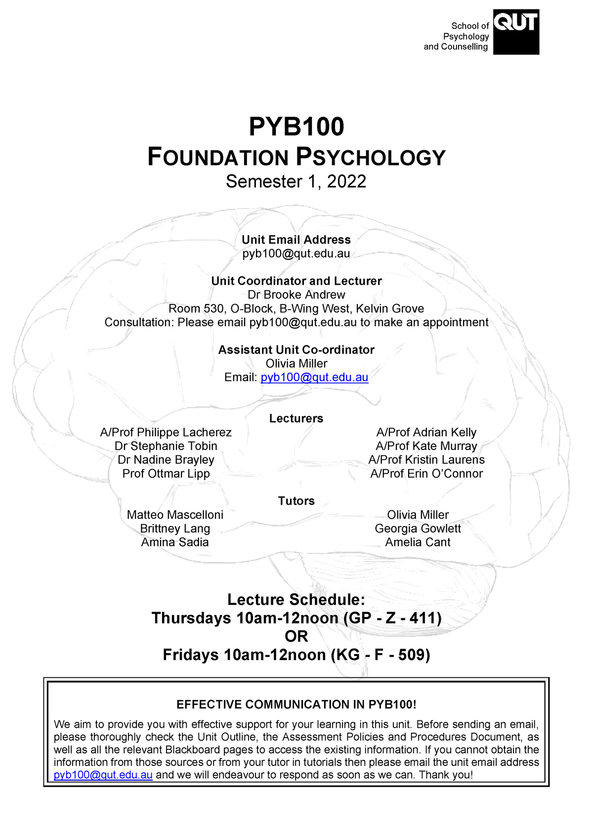 Unit Outline Sem 1 - School Of Psychology And Counselling PYB ...