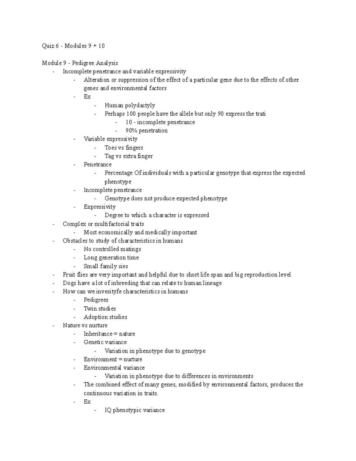 Module 9+10 - Quiz 6 - Modules 9 + 10 Module 9 - Pedigree Analysis ...