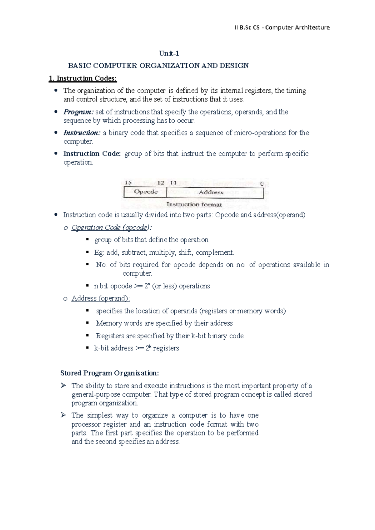 II BSc Computer Architecture - II B CS - Computer Architecture Unit ...