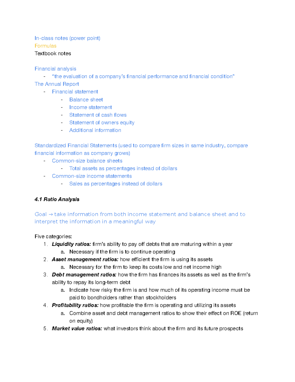 Chapter 4 - Analysis of Financial Statements - In-class notes (power ...