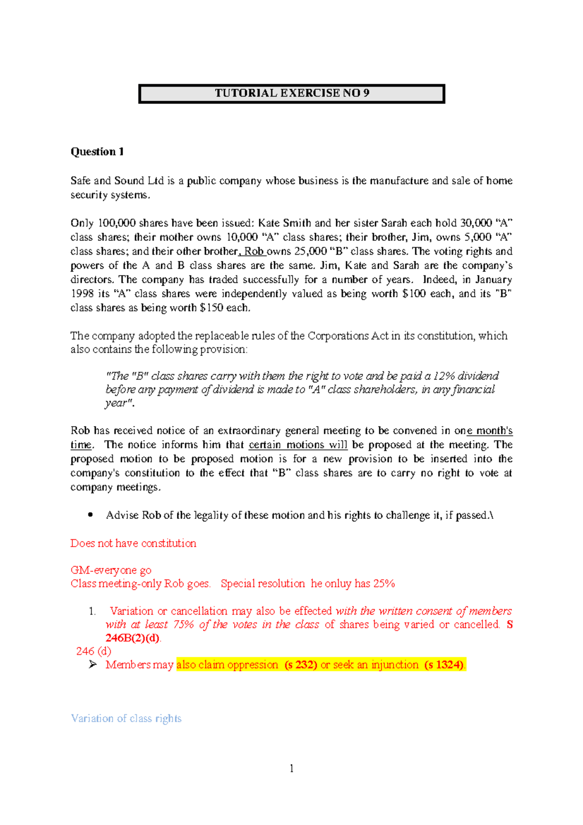 Tutorial Exercise NO 9 - TUTORIAL EXERCISE NO 9 Question 1 Safe and ...