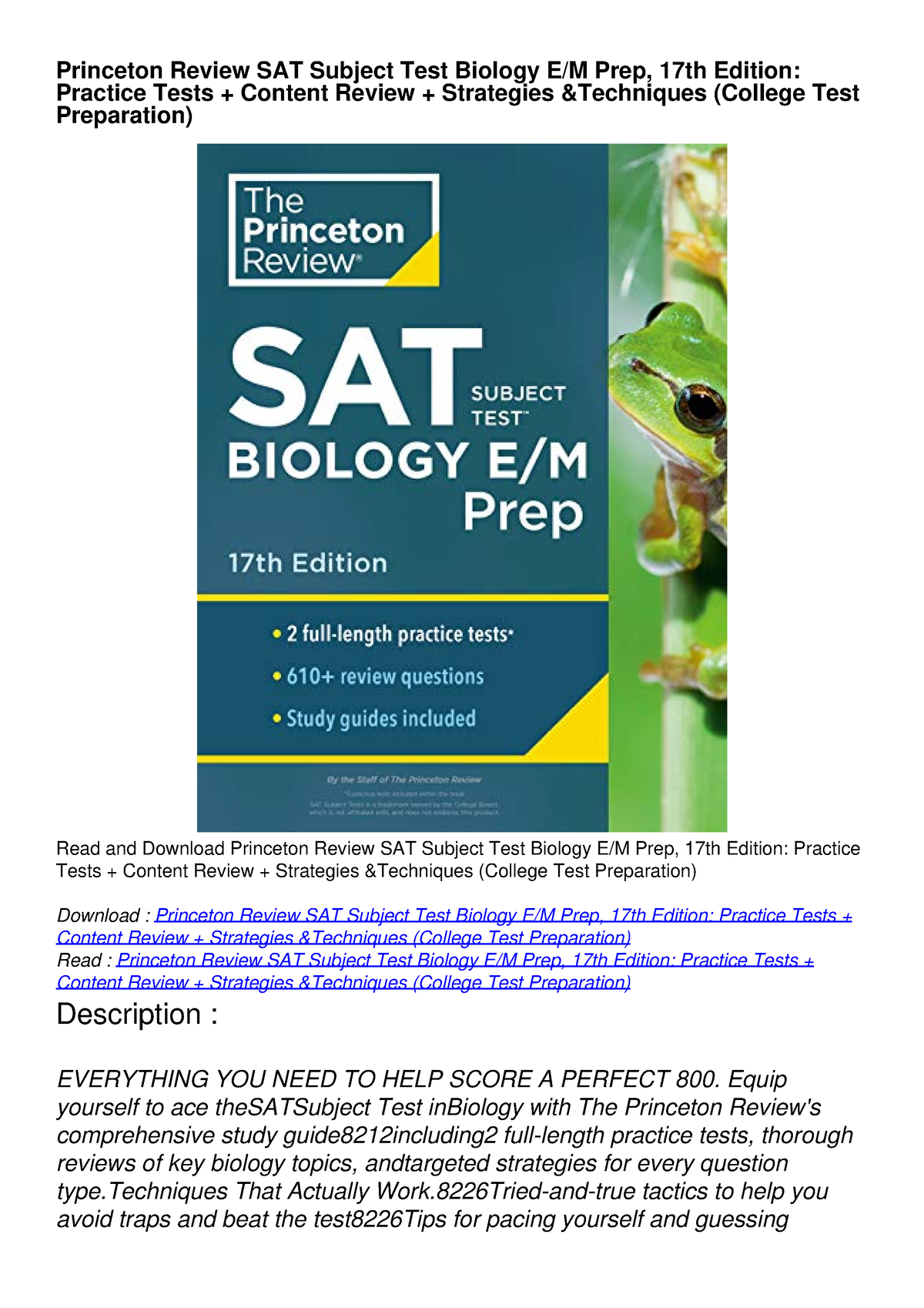 PDF_ Princeton Review SAT Subject Test Biology E/M Prep, 17th Edition ...