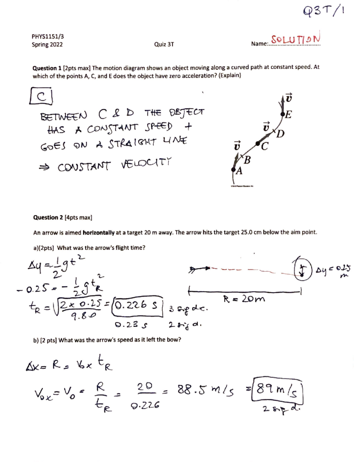 PHYS1153SP22-Q3TSol - Quiz Solutions - PHYS 1151 - Studocu