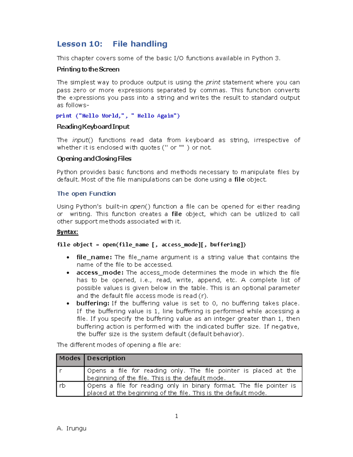Lesson 10-File handling - 1 Lesson 10: File handling This chapter ...
